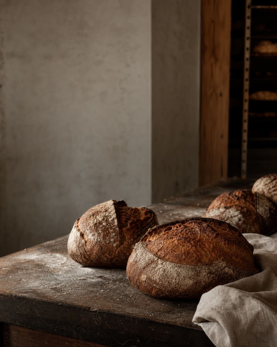 Frische Bio-Sauerteigbrote im Atelier